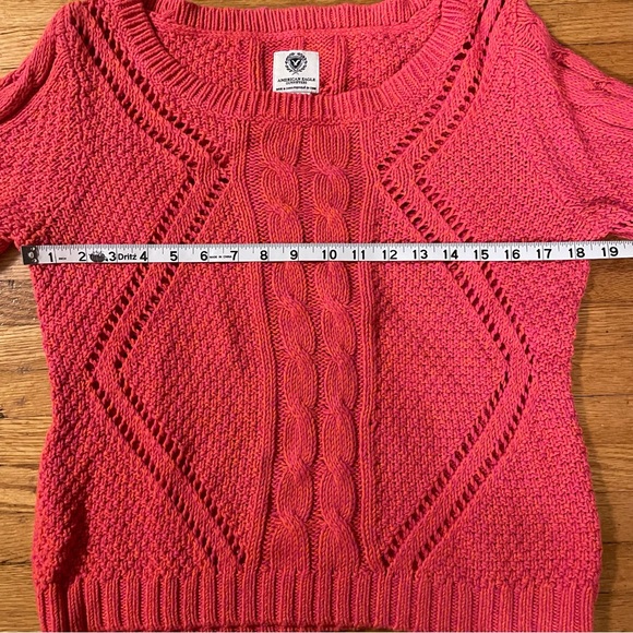 American Eagle Women’s Pink Boat Neck Open Zigzag Knit Pullover Sweater Large - Picture 8 of 9
